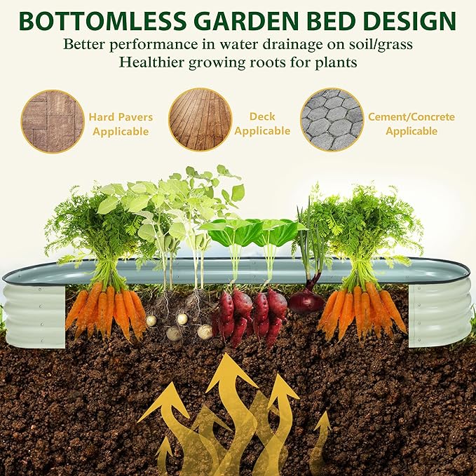 BlueWish 8x2x1FT Raised Garden Bed, 11.1” H Galvanized Raised Garden Bed with Bottomless, Rubber Strip, 9-in-1 Modular, Raised Planter Box Outdoor for Vegetable, Flower, Beige