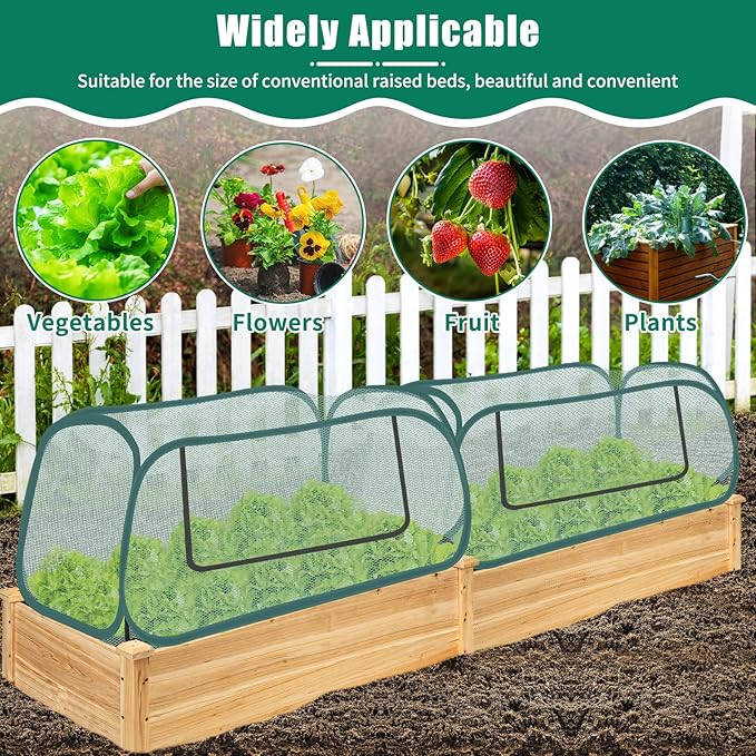 2Pack Garden Covers for Raised Beds, Pop Up Mesh Plant Covers for Outdoors, 30% Sunblock Plant Shade Tent, Crop Cage for Seedlings Vegetable Against Birds, Animals, with 8 Stakes (45"X22"X16")