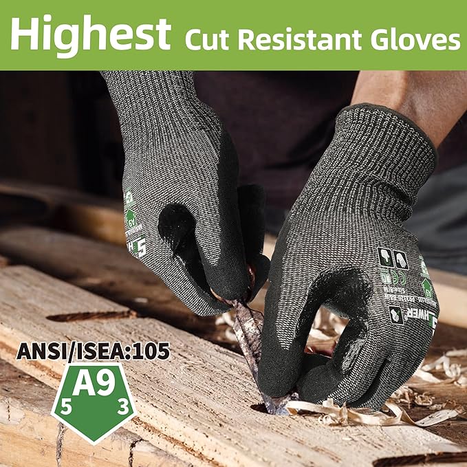 Schwer 12 Pairs ProGuard High Level Cut Resistant Work Gloves PR3326 for Extreme Protection，ANSI A9 Cut Gloves with Reinforced Thumb, Non Slip, Breathable, Durable, Touch-screen, Black (L