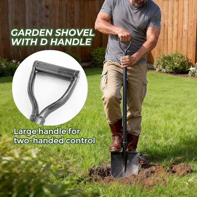 Heavy Duty All Steel Shovel - 48 Inch Digging Shovel for Garden, Camping, Trenching, and More with D-Grip Handle, Black Full Steel Construction