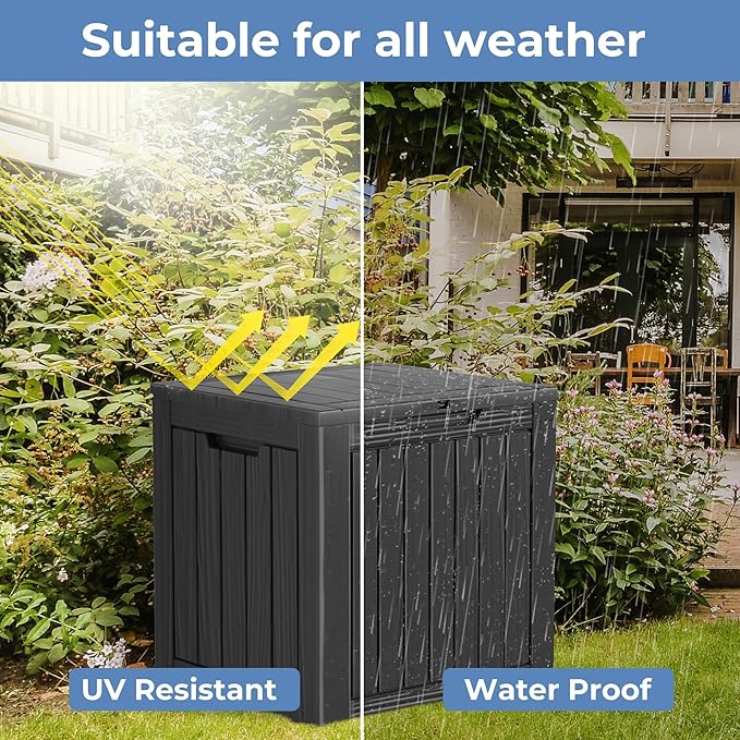 30 Gallon Outdoor Storage Box, Compact Resin Lockable&Waterproof Deck Box for Indoor and outdoor Tools Storage, Black