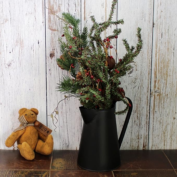 CVHOMEDECO. 7 Inch Galvanized Metal Milk Pitcher, Old Rustic Primitive Watering Can Jug Vase for Home and Garden Décor. Black
