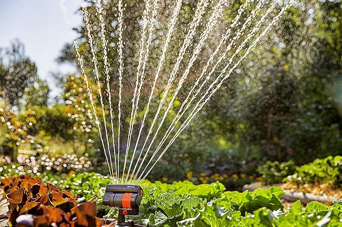Gardena (69-84BZMX) ZoomMaxx Adjustable Sprinkler with Built in Timer Weighted Base for Precise Watering up to 2,300 Sq Ft, Compatible with Any Hose Brand, Made in Germany 5 Year Warranty