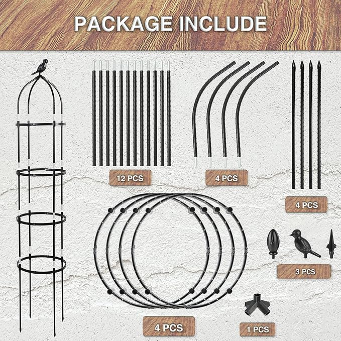 6.7FT Garden Obelisk Trellis for Climbing Plants Outdoor, Adjustable 5-Tier Metal Plant Support with 3 Decorative Tops, Black Rustproof Trellis for Roses, Tomatoes, Clematis & Vines