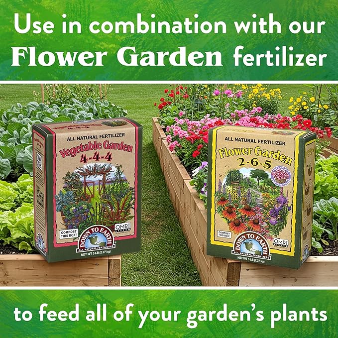 Down To Earth All Natural Fertilizers Organic Vegetable Garden - Plant Food for Vegetables, Herbs, Greens and Raised Beds 4-4-4, 25 lb