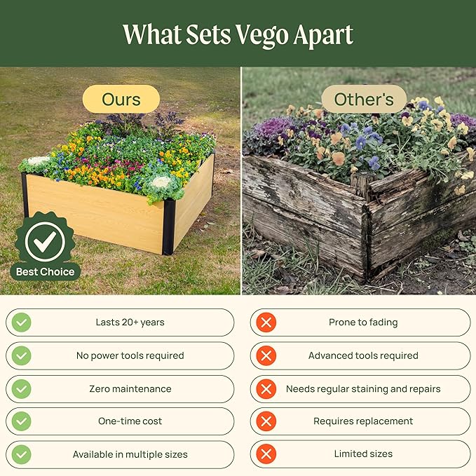Vego garden Woodgrain Series Raised Garden Bed, 16" Tall Wooden-Look 8' x 8' U-Shaped Metal Planter Box Outdoor for Vegetables, Flowers, Herbs
