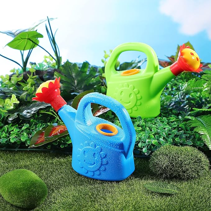 2pcs Watering Sun Flower Cartoon Watering Kettles Toy Garden Can Plastic Bucket Plant Sprinkling for (Random Color)