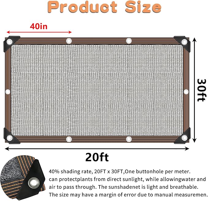 QLOFEI Shade Cloth for Garden, 40-50% Sunblock Mesh Tarp Shade Cloth with Grommets, Easy to Hang Sun Screens for Plants Greenhouse, Sun Shades Outdoor Patio Kennel Chicken Coop Pergola, 20x30 FT