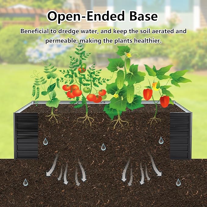 Galvanized Raised Garden Bed 8x4x2ft Outdoor Planter Box Galvanized Steel Garden Bed Kit for Vegetables, Flowers, Herbs and Succulents Black