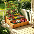 3-Tier Raised Garden Bed with Trellis, 43.3" H Fir Wood Planter Box with Non-Woven Liner, Vertical Climbing Plant Support for Patio Yard, Outdoor Grow Beds for Flowers Herbs Vegetables Fruits