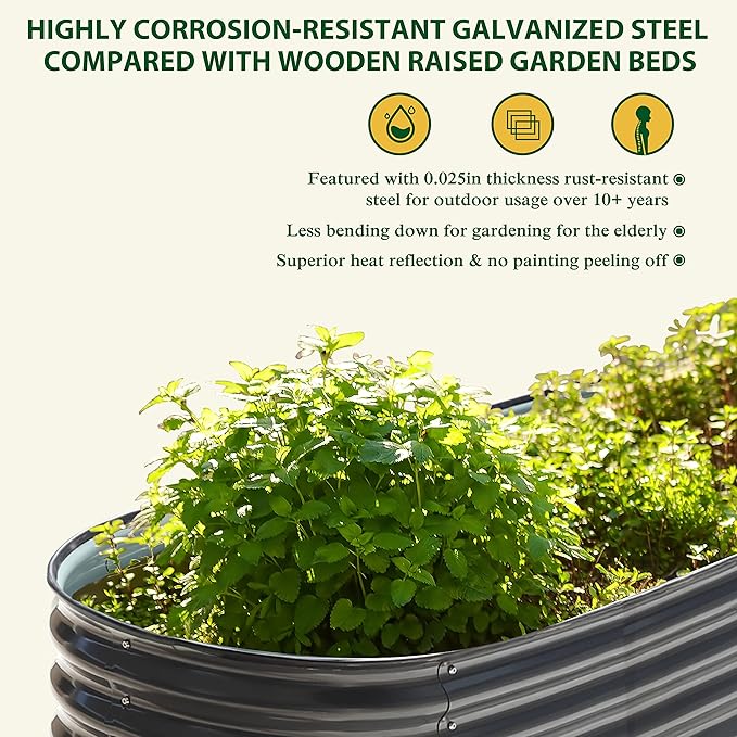 VEIKOU 8x2x1.4ft Raised Garden Bed, Galvanized Raised Garden Bed, Modular Raised Planter Box Outdoor for Vegetables, 9 in 1 Metal Garden Bed, Grey