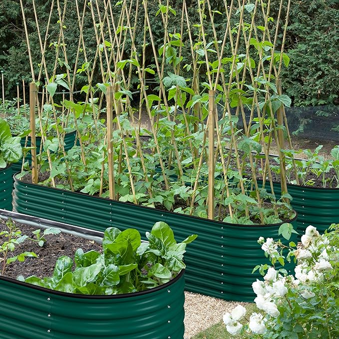 VEIKOU 8ftx2ftx2ft Raised Garden Bed Outdoor for Vegetables, 9-in-1 Galvanized Metal Planter Box with 4 Support Rods, 23.1''H Modular Garden Bed Kit Oval for Herbs and Flowers, Green