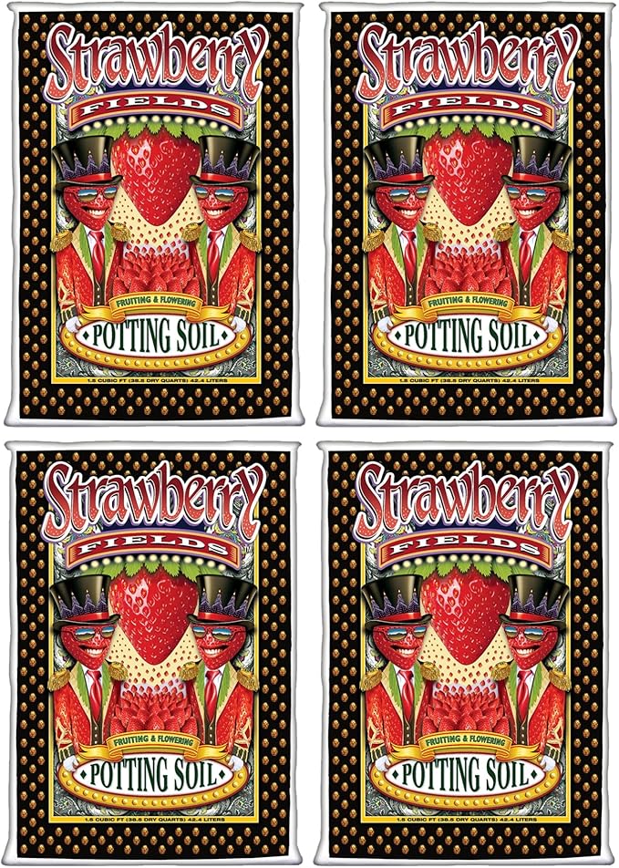 FoxFarm Strawberry Fields Fruiting & Flowering Potting Soil, 1.5cu ft (Pack of 4) - Use to Increase Blooms, Fruits, and Berries - Made for the Fruiting and Flowering Stages of Plants