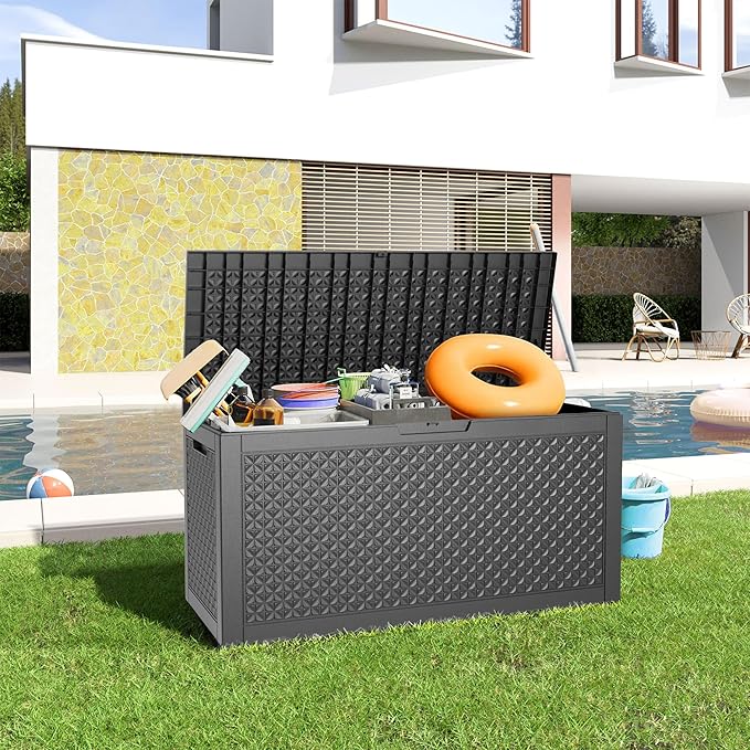 Vixzen 100 Gallon Waterproof Deck Box – Outdoor Storage Organizer for Patio & Garden（Black，100 Gallon）