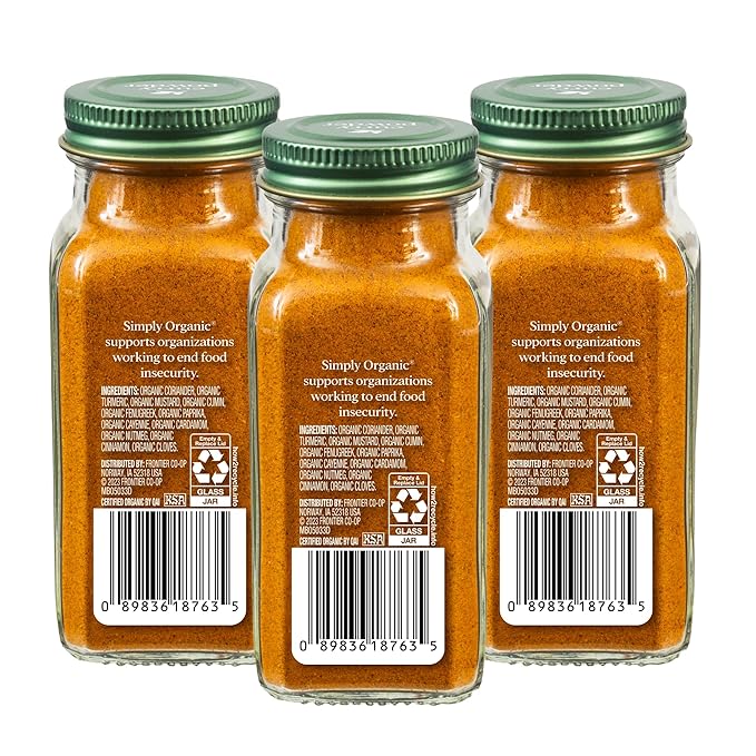 Simply Organic Certified Organic Curry Powder, 3-Ounce 3-Pack, Aromatic Blend 11 Indian Cooking Spice for Meat, Seafood, Tofu