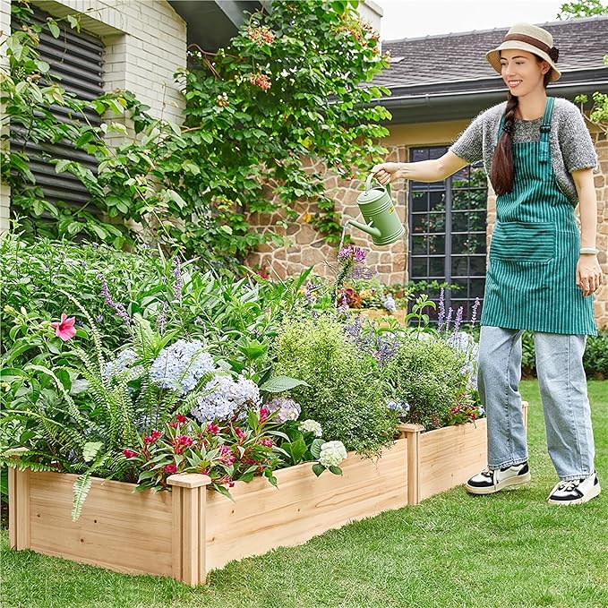Topeakmart Wooden Elevated Raised Garden Bed Kit Divisible - Garden Planter Boxes for Vegetables Outdoor Outside 95x 25 x 11inches