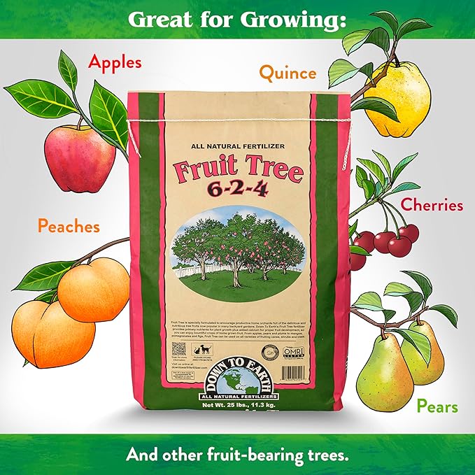 Down To Earth All Natural Fertilizers Organic Fruit Tree - Plant Food for Apples, Pears, Plums and Tropical Fruit Trees 6-2-4, 25 lb