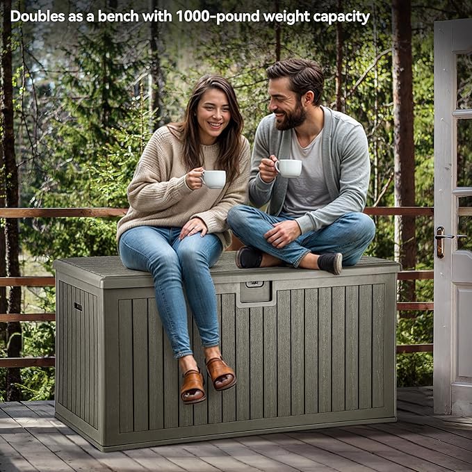 YITAHOME 230 Gallon Large Deck Box with Divider & Side Handles, Outdoor Double-Wall Storage for Patio Furniture Cushions, Garden Pool Accessories, Water Resistant & Lockable