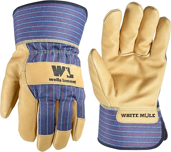 Wells Lamont Men's White Mule Heavy Duty Cowhide Leather Palm Work Gloves, Medium (3300M)