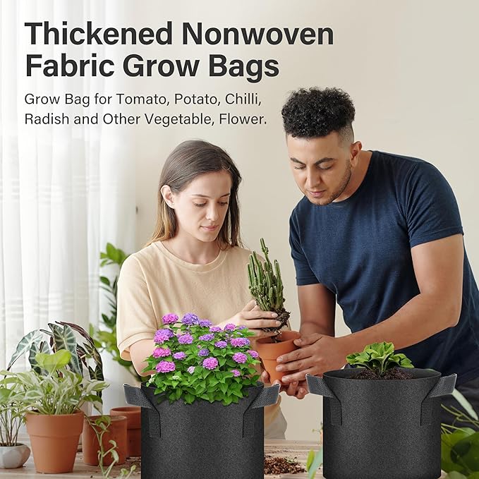 YSSOA 5-Pack 3 Gallon Grow Bags, Aeration Nonwoven Fabric Plant Pots with Handles, Heavy Duty Gardening Planter for Potato, Tomato, Vegetable and Fruits, Black 2024 Version
