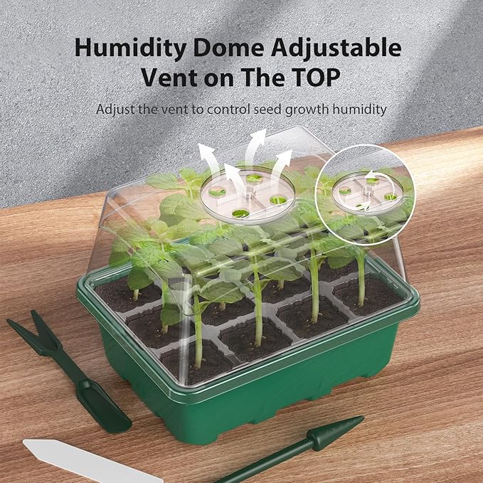 Seed Starter Tray, 20PCS Seed Starter Kit, Seedling Starter Trays with Heightened Lids for Seed Staring, Indoor Gardening Plant Germination Trays (12 Cells per Tray) Green