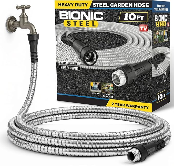 BIONIC STEEL Short 10 Ft Hose Extensions, 10 Ft x 5/8 In. Short Garden Hose Connector for Reel, Leak Proof Connection, Heavy Duty, Non Kinking, Flexible, Hose Extension