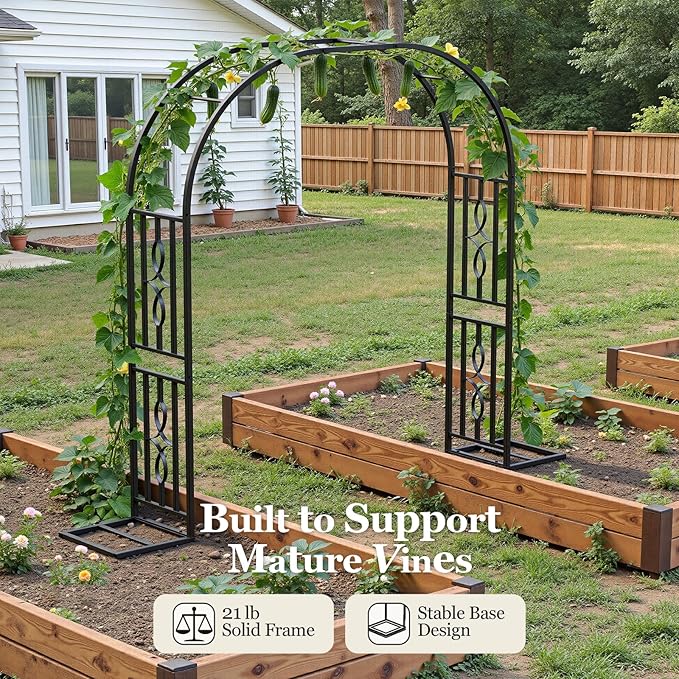Metal Garden Arch, Heavy Duty Garden Trellis for Climbing Plants, with Enlarged Base for Stability, Perfect for Wedding Arches & Bridal Party Decorations, 71" W x 87" H