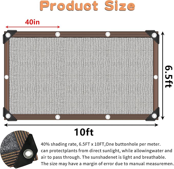 40% Black Shade Cloth,6x10 FT Durable Mesh Tarp with Grommets, Resistant Garden Sun Shade Netting, Shading Antifreezing for Pergola, Greenhouse, Plants Growing, Chicken Coop