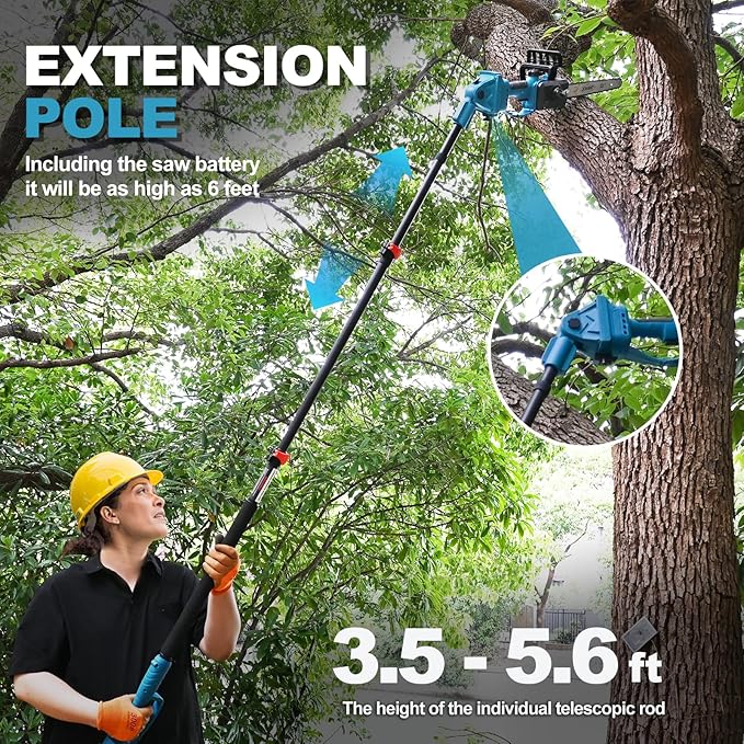 2-IN-1 Cordless 12 Inch Pole saw & Mini Chainsaw, 1* Max 20V 6Ah Battery, 15ft Max Reach, Electric Pole Saws for Tree Trimming, Branch Cutting