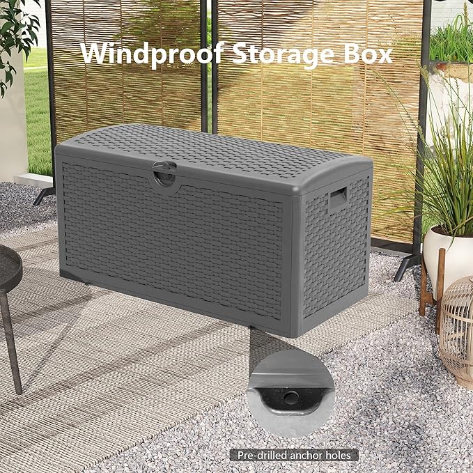 80 Gallon Resin Deck Box, Waterproof Outdoor Storage Bin for Patio, Poolside, and Garden, Lockable & UV-Resistant, Black
