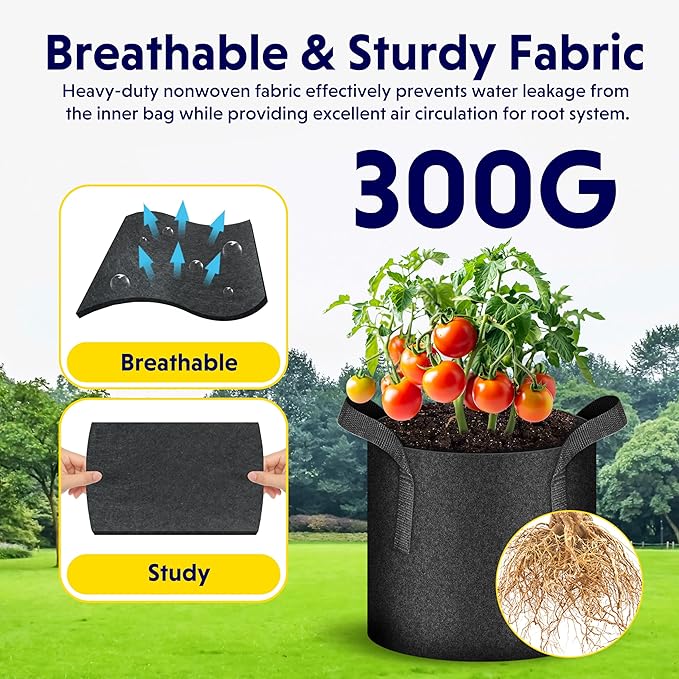 iPower 20 Pack 3 Gallon Grow Bags, Garden Planting Nonwoven Fabric Pots with Reinforced Handle, Heavy Duty and Aeration Planter Pot for Tomato, Fruits, Vegetables and Flowers