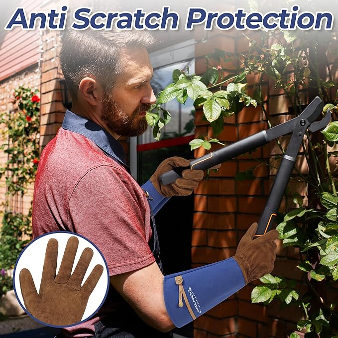 HLDD HANDLANDY Long Gardening Gloves for Women Men - Leather Rose Pruning Gloves Thorn Proof - Breathable Working Glove