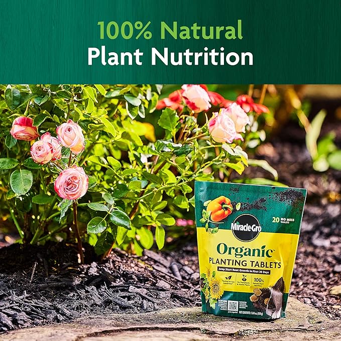 Miracle-Gro Organic Planting Tablets - for Transplants and Starter Plants, Formulated with Calcium, Plant Fertilizer, Boosts Early Rooting, OMRI Listed, 20 Tablets