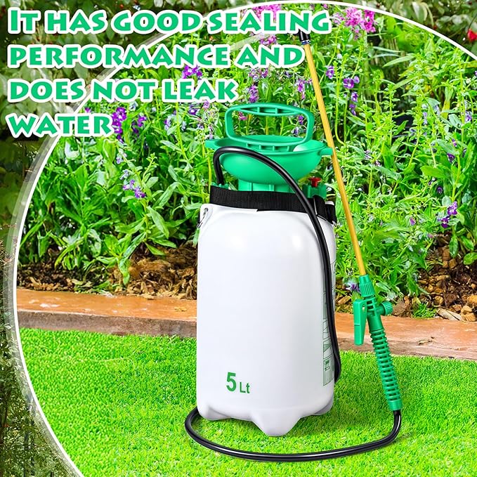 Honeydak 1.3 Gallon 5L Garden Pump Pressure Sprayer Watering Can Device for Watering Hanging Plant Basket Hard to Reach Pump Sprayer for Weeds, Lawn Care & Pesticides (Green)