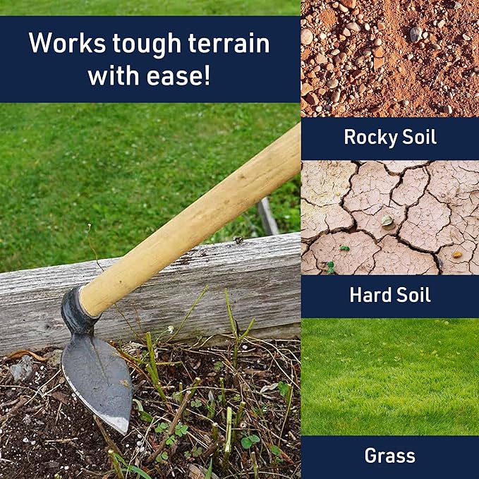 Kings County Tools Hoe Garden Tool - 16.5” Leaf-Shaped Steel Garden Hoe with European Ash Wood Handle - Heavy Duty Multipurpose Gardening Hand Tools for Weeding, Digging, and Loosening Soil