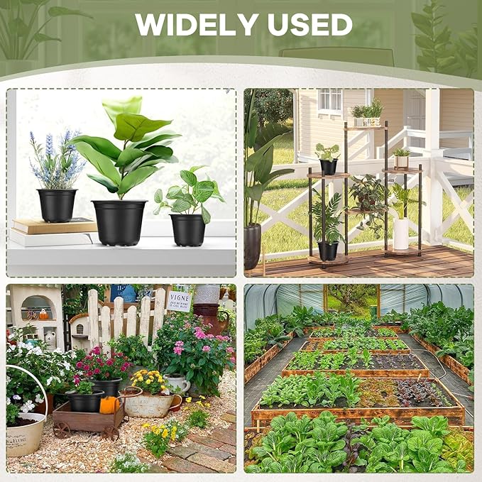 4 5 6 Inch Nursery Pots, 110 Packs Plastic Plant Pot with Drainage Hole, Seedling Starter Pots for Succulents (4 Inch)