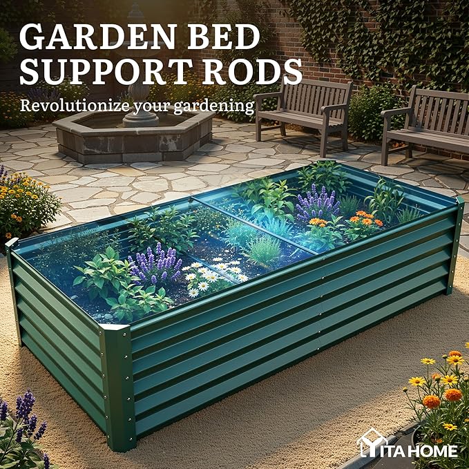 YITAHOME 6x3x1.5 2pcs Large Raised Garden Bed Kit, Galvanized Metal Planter Box with Gloves, Support Rod, Outdoor Above Ground Planters for Plants Vegetables Flowers, Green