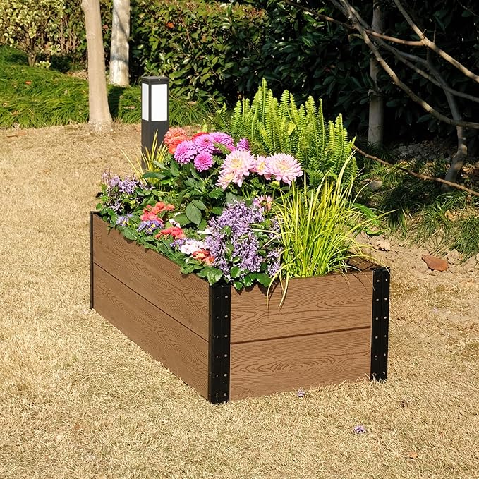 Everbloom Modular Wallside Wood Plastic Composite Raised Garden Bed with Open Bottom 45” L x 24” W x 14” H-Revitalize Your Green Space with The Ultimate Yard Planters for Veggies, Flowers&Herbs