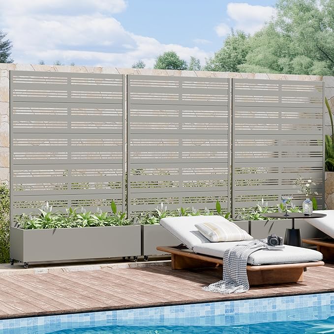 Casaphoria Metal Raised Garden Bed with Trellis and Wheels, 72"x47"x16" Arched Planter Box for Climbing Plants, Vegetables & Vines, Features Drainage Holes and Privacy Screen, Grey-Harold