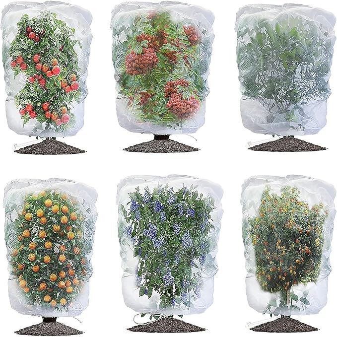Drawstring Blueberry Netting for Bushes - 6 Pack 5.91×5.25Ft - Easy Install Reusable Garden Netting, Protective Mesh for Fruit Trees & Tomato Plants, Blocks Birds, Squirrels & Insects