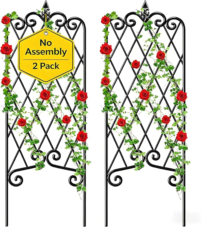 Amagabeli Garden Trellis for Climbing Plants 47” x 16” Rustproof Black Iron Plant Trellis Potted Vines Vegetables Flowers Patio Metal Wire Lattices Grid Panels for Ivy Cucumbers Clematis 2 Pack GT03