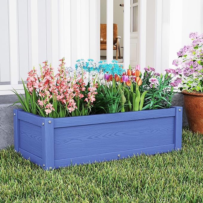 HDPE Raised Planter Box Outdoor,Rot-Resistant and Non-Cracking,Small Raised Beds for Gardening 29.5 * 14.4 * 9.8 in for Yard,Lawn,Outdoor Planter Boxes Rectangle with Drainage Holes Navy