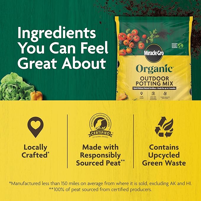 Miracle-Gro Organic Outdoor Potting Mix - Plant Soil for Outdoor Container Plants, Contains Quick-Release Natural Fertilizer, OMRI Listed, 16 qt. (2-Pack)