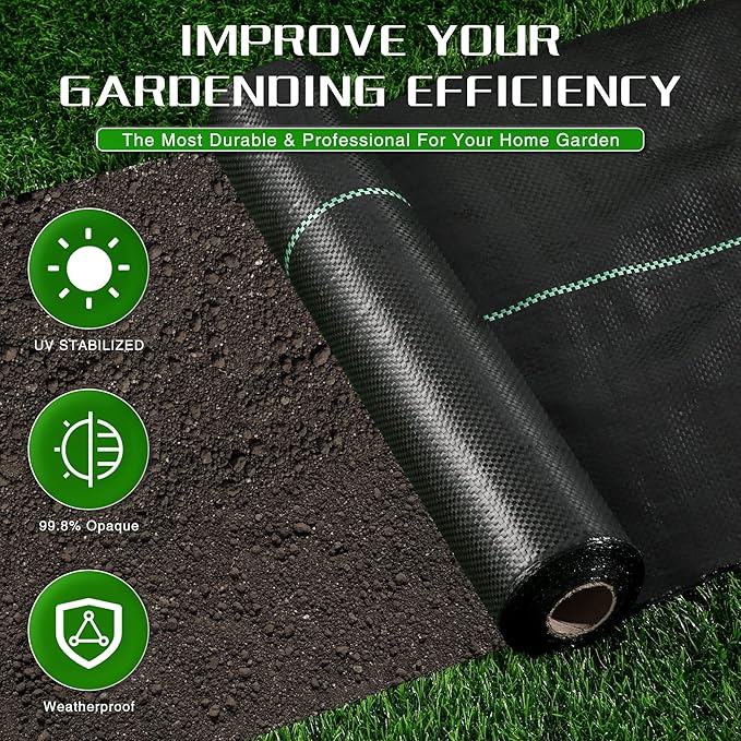 Weed Barrier Landscape Fabric Heavy Duty, 2.6FT x 200FT Thicken Garden Blocker Fabric Weed Mats, Weed Control Garden Cloth, Woven Geotextile Fabric for Garden Beds, Underlayment, Commercial Driveway