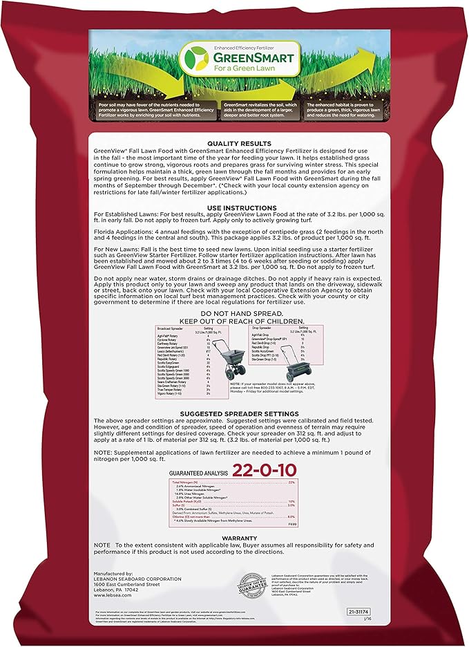 GreenView Fall Lawn Food - 48 lb. Bag - Covers 15,000 sq. ft.