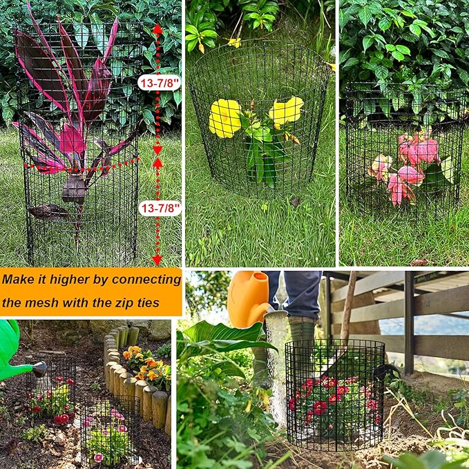 3 Pack Wire Plant Protectors, 13.5" Dia x 14" H Plant Protector from Animals, 9pcs Pre-Bent Metal Mesh to Keep Animals Out with Zip Ties & Stakes (3 Packs)