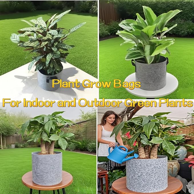 Grow Bags 5 Gallon Pots Gallon Grow Bag Fabric Plant Vegetable Pots with Handles and Drainage Areation Reusable 2-12 Nursery Pot Gallon Grow Bags with 1 Non-Slip Gardening Gloves,5pcs (5 gallon)