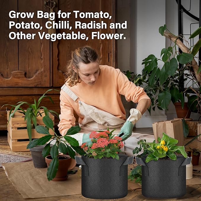 HealSmart Plant Grow Bags 3 Gallon, Tomoato Planter Pots 10-Pack with Handles, Aeration Nonwoven Fabric, Heavy Duty Gardening Planter for Vegetable, Herbs and Flowers, Black 2024 Version