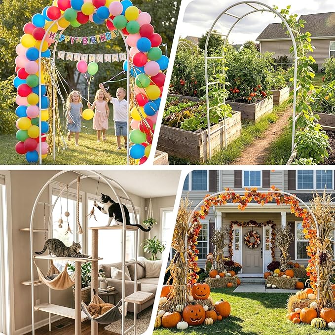 Thickened Rustproof Garden Arch Metal Trellis for Climbing Plants Outdoor, Wedding Arch Garden Arbor Frame Archway 4.9 x8.1 or 7.9 x6.7Ft Flower Arches for Bridal Party Decoration (White)