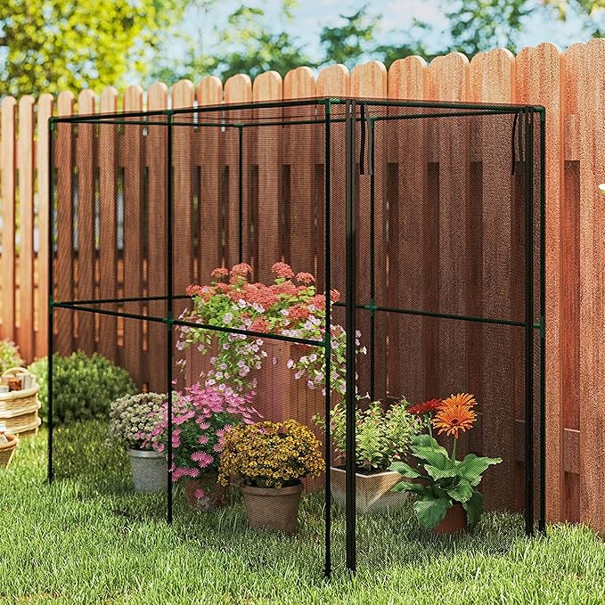 Outsunny Crop Cage, 6.6' x 3.3' x 5.2' Large Plant Protection Tent with Roll-Up Zippered Door, Outdoor Garden Cage for Vegetables, Flowers, Fruits, Raised Beds, Black